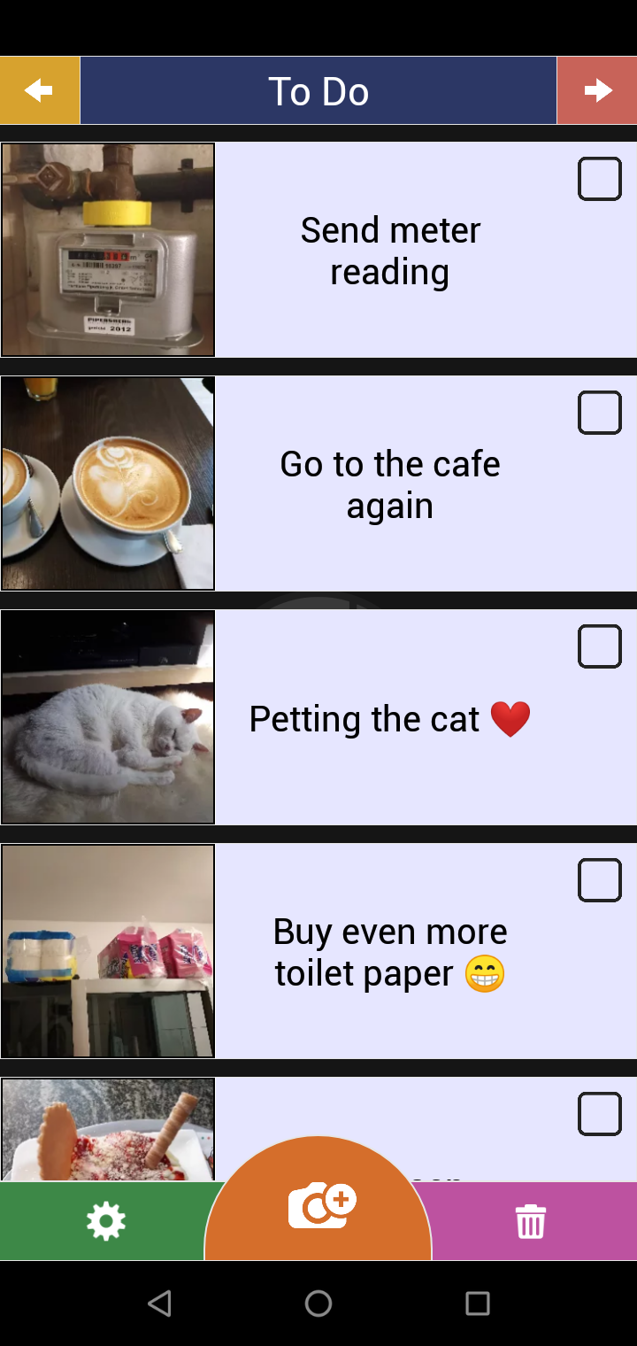 Fotodo organizes tasks and notes as lists and combines them with photos, audio, voice input, reminders, backup and export features.
